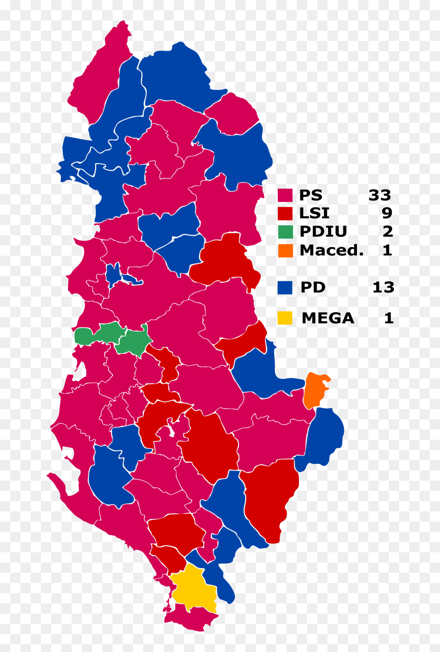 Local Elections In Albania By Supportive Party Of Winning - Albanian Elections 2017 Map, HD Png Download - winning png