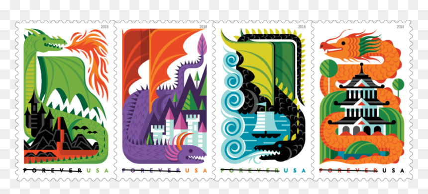 Usps 2018 Stamps - Dragon Stamps Usps, HD Png Download - made in usa stamp png