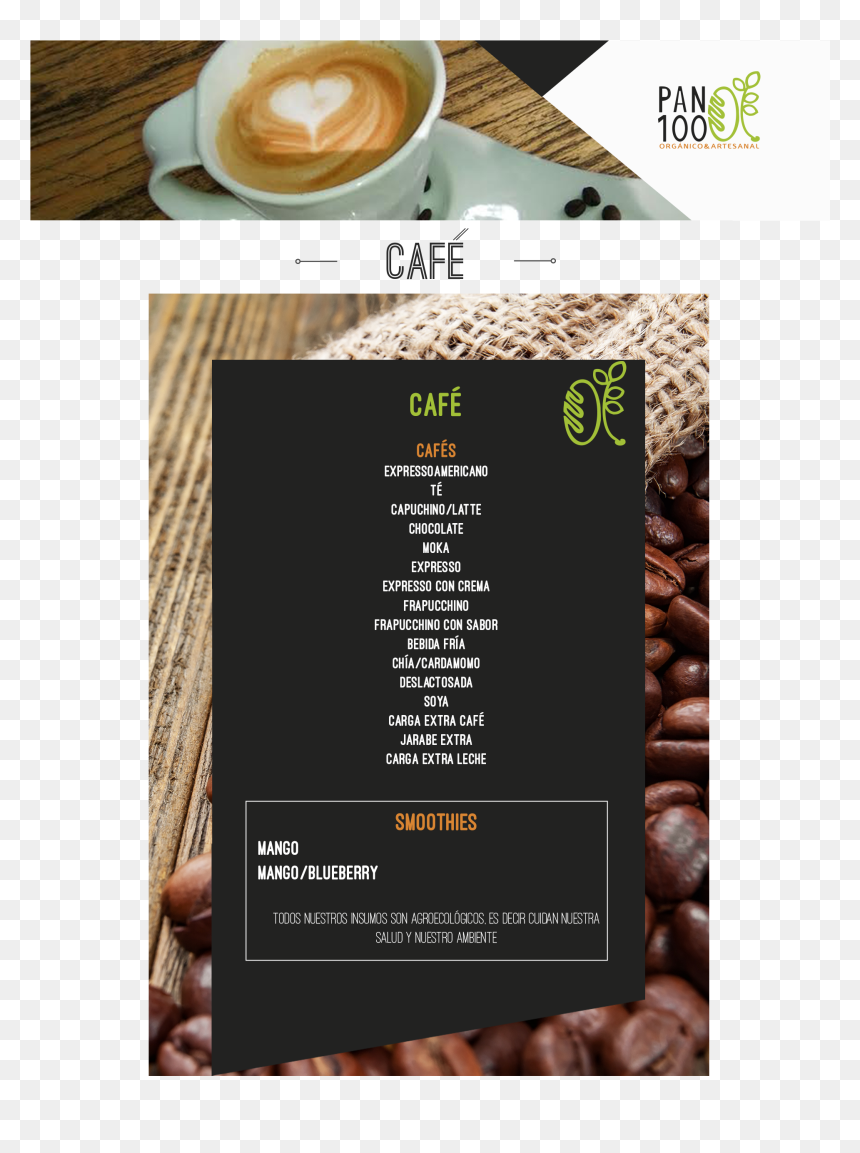 Panaderia Pan 100 Orgánico Y Artesanal Menú De Cafés, HD Png Download - cafe con leche png