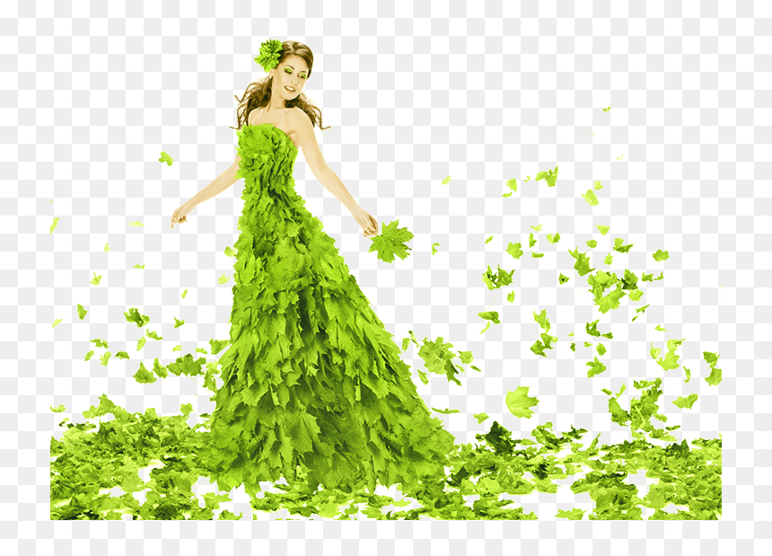 Sustainable Dry Cleaning - Girl In Green Dress, HD Png Download - dry leaves png