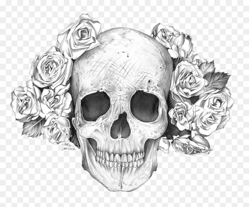 Skull Face With Roses, HD Png Download - caveira png
