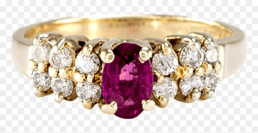14k Yellow Gold Ruby And Diamond Ring - Diamond, HD Png Download - ruby gem png