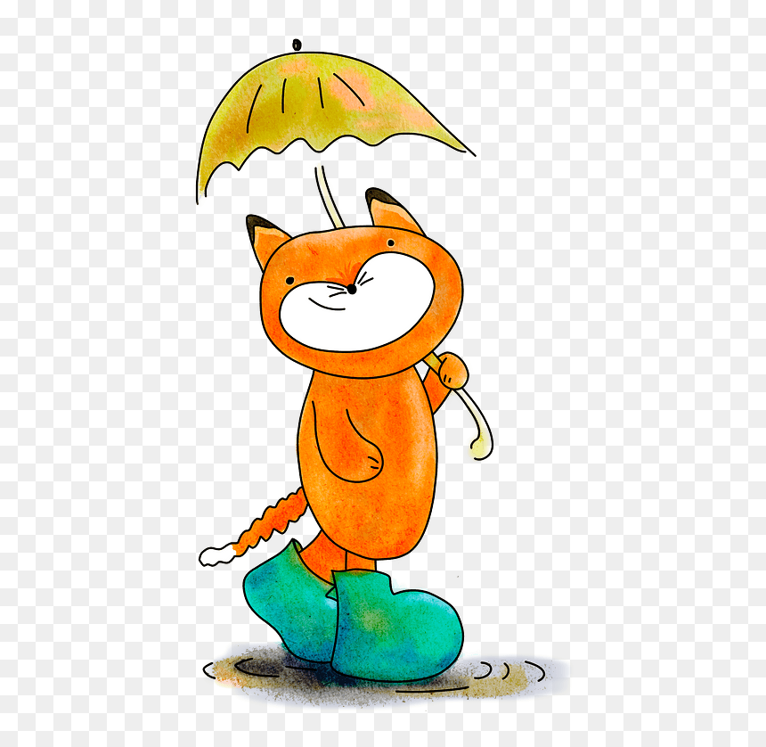 Fox With Umbrella Clipart - Imágenes Graciosas De La Lluvia, HD Png Download - fox tail png