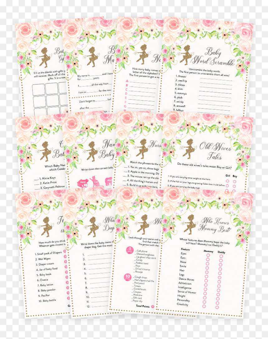 Pink And Gold Floral Tutu Ballerina Baby Shower Game - Paper, HD Png Download - baby ballerina png