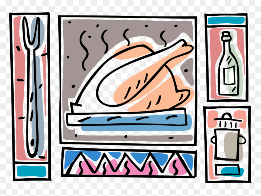 Vector Illustration Of Roast Turkey Poultry With Kitchenware, HD Png Download - kitchenware png