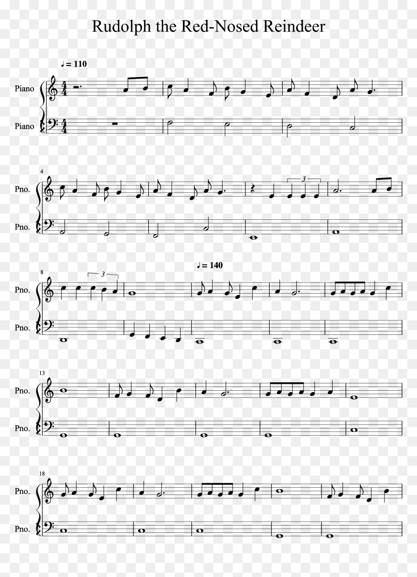 Rudolph The Red Nosed Reindeer Simple Bassline Score - Will Follow Him Piano Sheet, HD Png Download - reindeer nose png