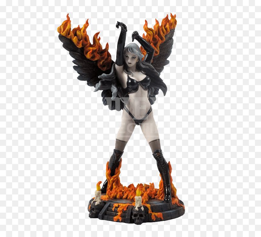 Female Dark Angel With Flaming Wings Statue - Statue, HD Png Download - dark angel png