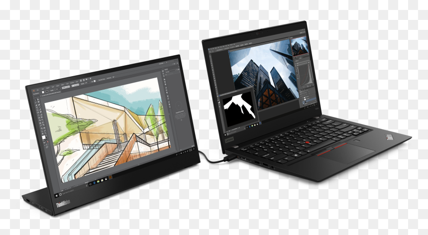 02 Thinkvision M14 Hero With Laptop Right Handed User - Lenovo M14, HD Png Download - m14 png