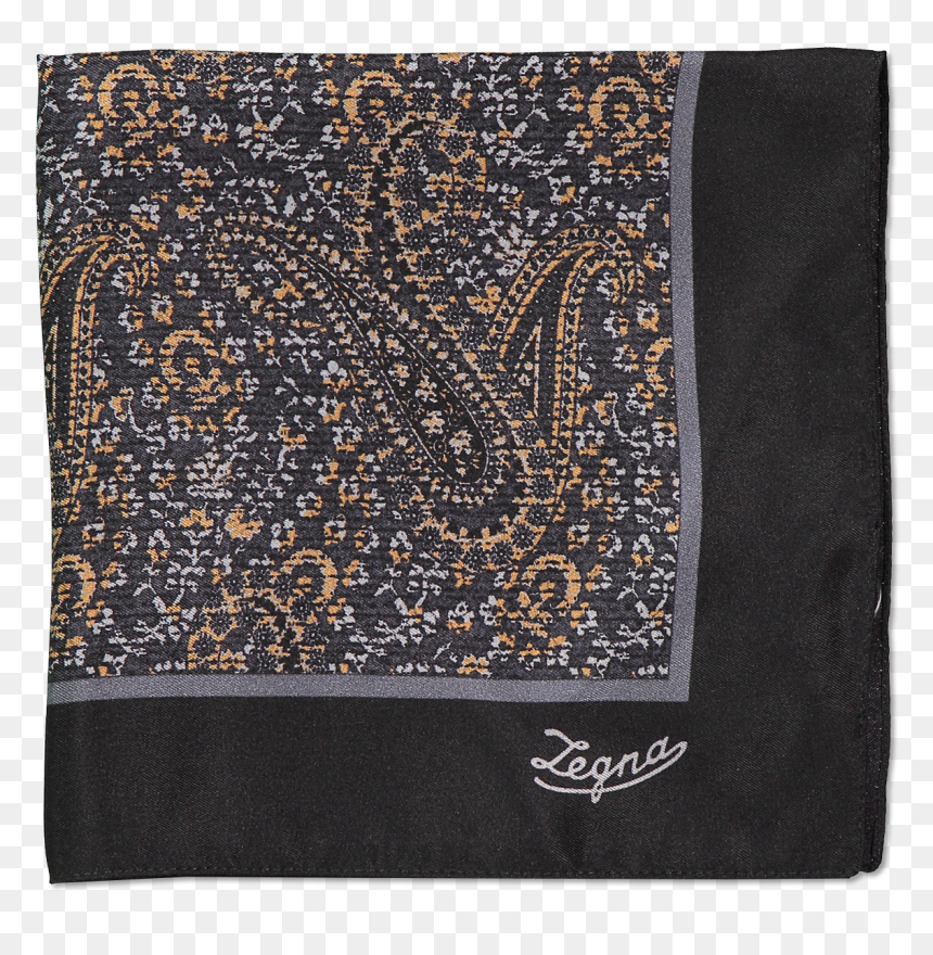 Ermenegildo Zegna Front Image Pocket Square Black Paisley - Leather, HD Png Download - paisley border png