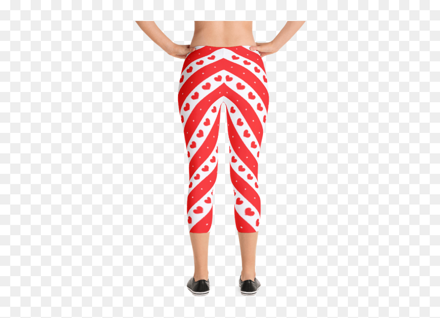 Red And White Stripes With Romantic Hearts Capri Leggings - Periodic Table With Legs, HD Png Download - red and white stripes png