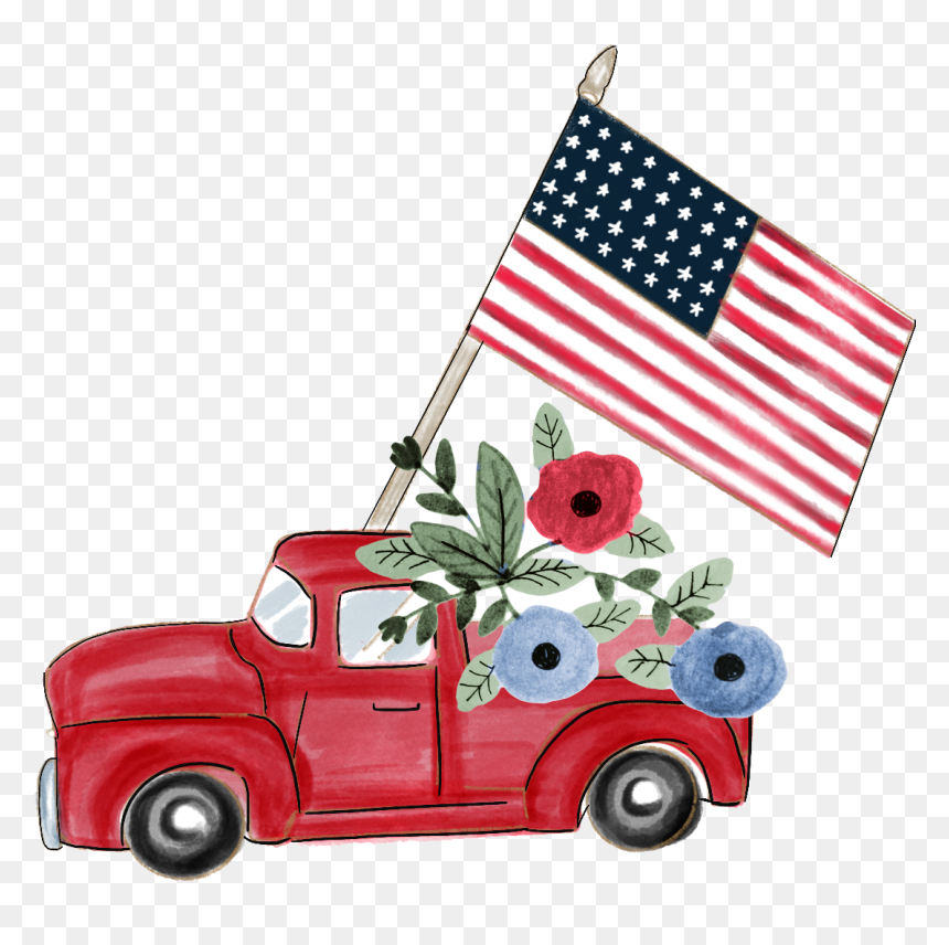 #vintagetruck #poppies #americanflag #america #floralart - Model Car, HD Png Download - vintage american flag png