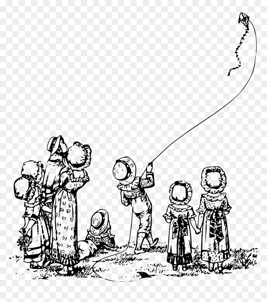 Boys Flying Kite Drawing, HD Png Download - kite clipart png