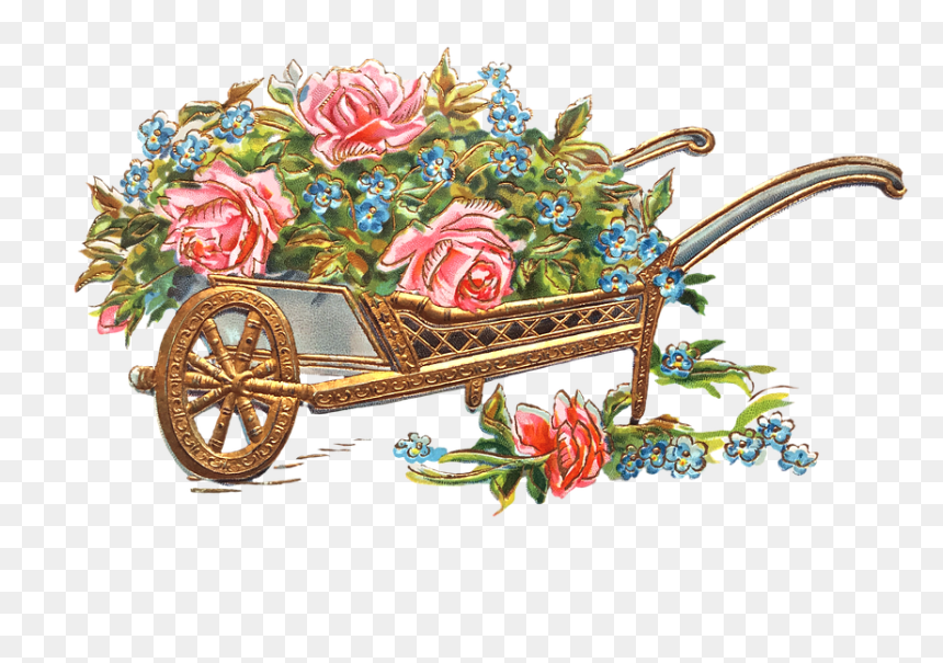 Wheelbarrow With Flowers, HD Png Download - gold flowers png