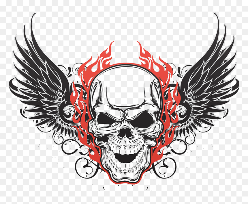 Skull With Wings And Flames Tattoo, HD Png Download - goat skull png