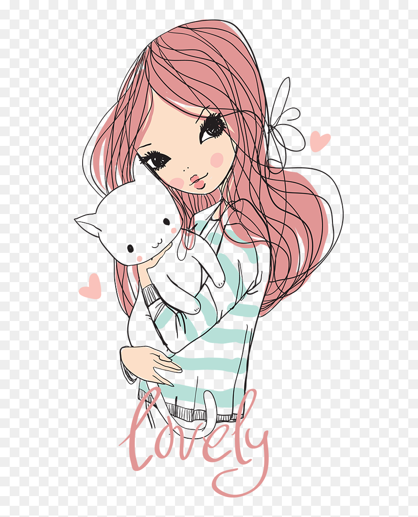 Draw Someone Holding A Cat, HD Png Download - cat girl png