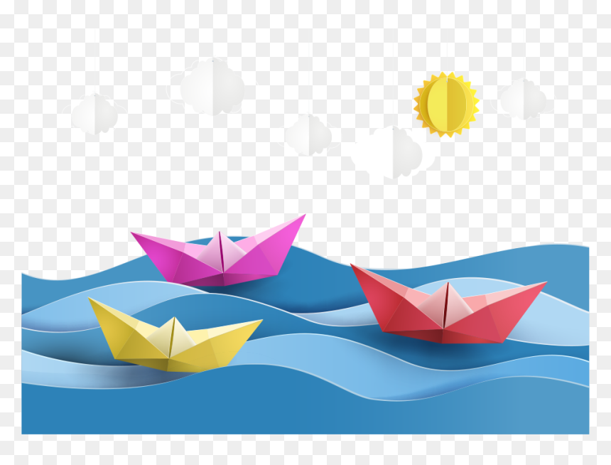 Origami Ship Clipart, HD Png Download - clouds vector png
