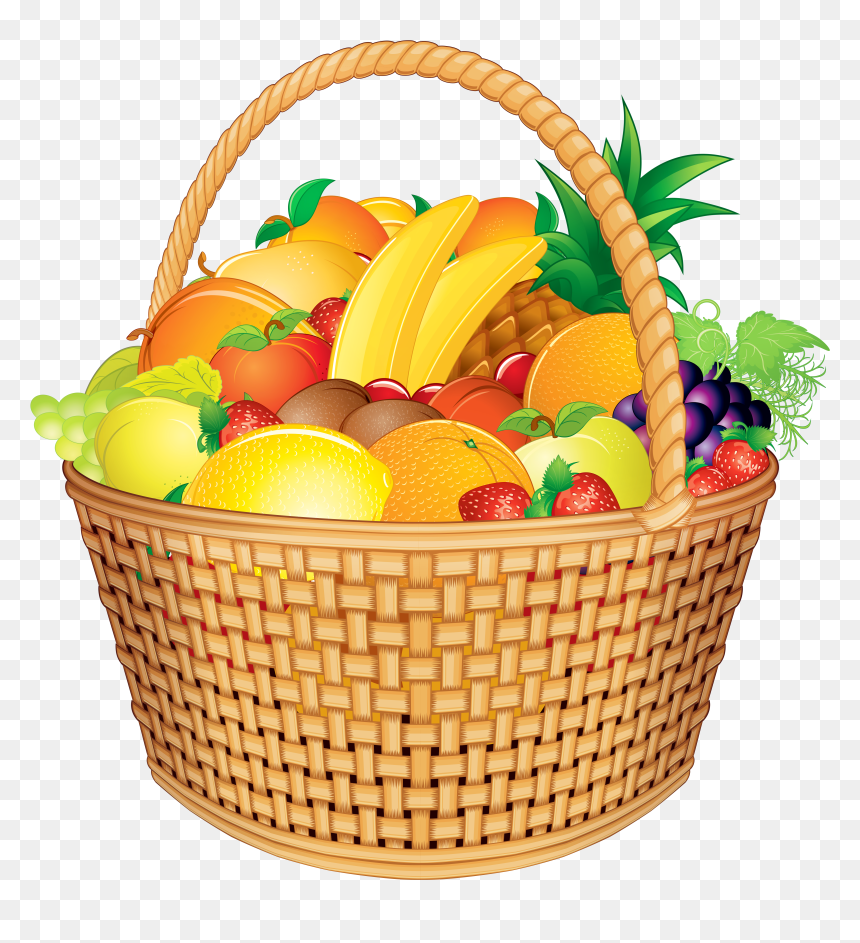 Basket With Fruits Clipart, HD Png Download - gift basket png