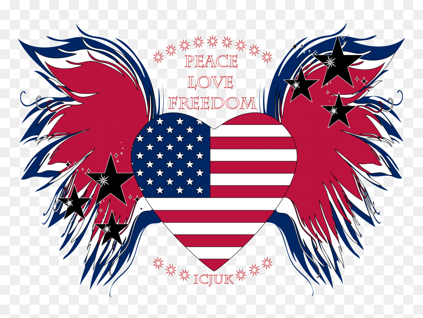 American Flag Heart Transparent Background, HD Png Download - heart with wings png
