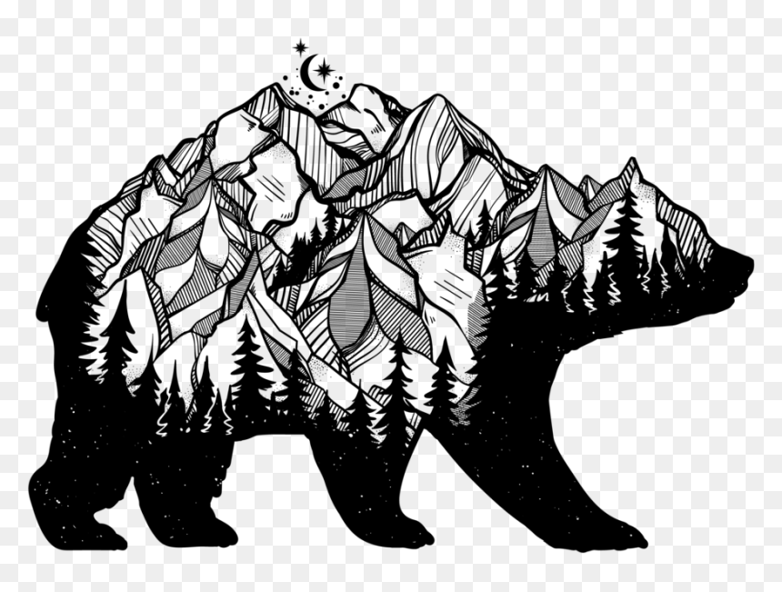Bear With Trees Silhouette, HD Png Download - mountain drawing png