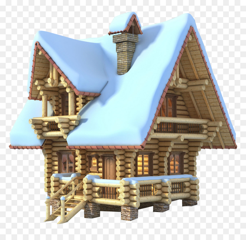 Cartoon Cabin In Winter, HD Png Download - winter background png