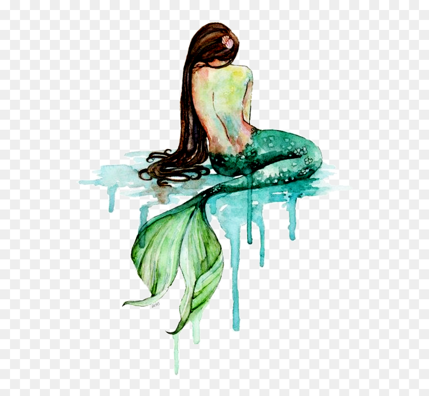 Mermaid Painting Watercolor, HD Png Download - mermaid drawing png