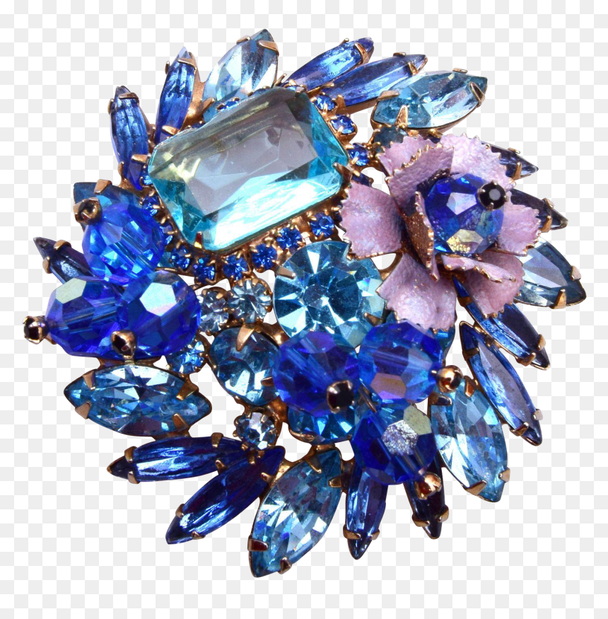 D&e Blue Crystal, Rhinestone And Enameled Flower Brooch - Crystal, HD Png Download - blue crystal png
