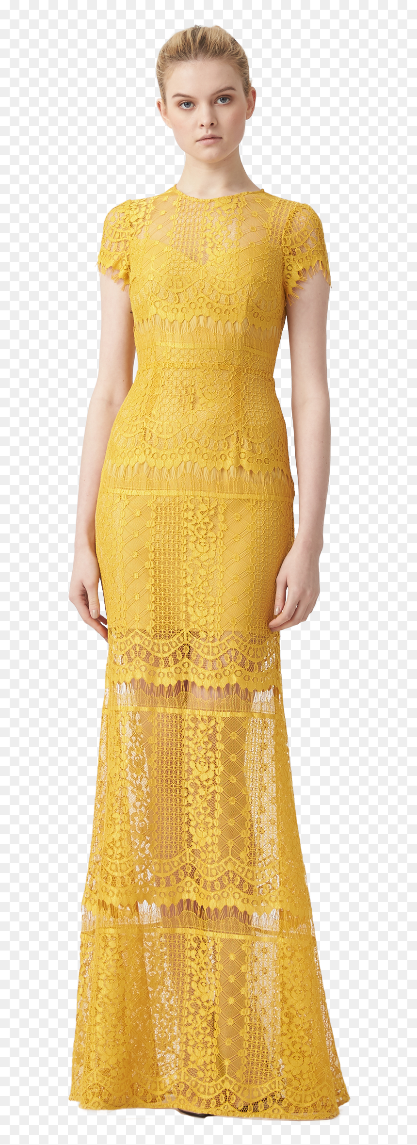 Yellow Maxi Lace Dress, HD Png Download - women clothes png