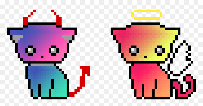Rainbow Kitty Pixel Art, HD Png Download - angel devil png