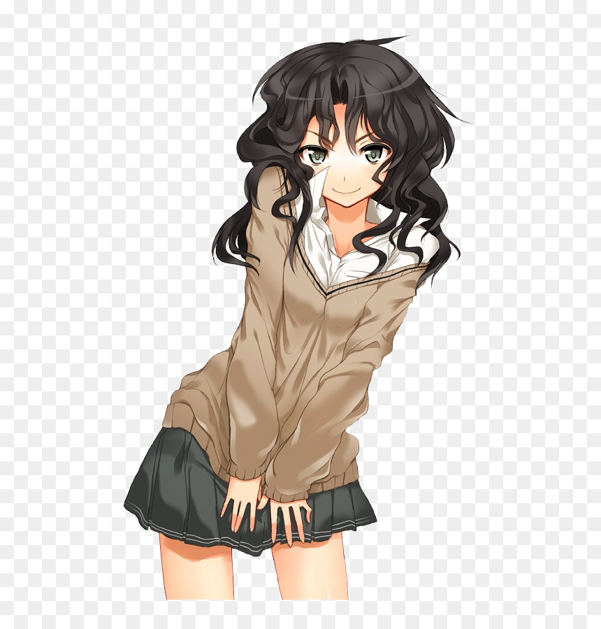 Anime Girl With Curly Hair, HD Png Download - blue hair png
