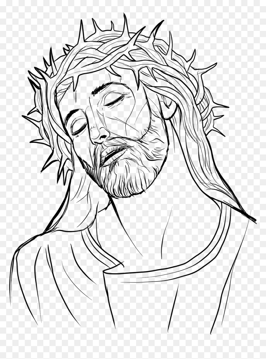 Crowning With Thorns Drawing, HD Png Download - jesus head png