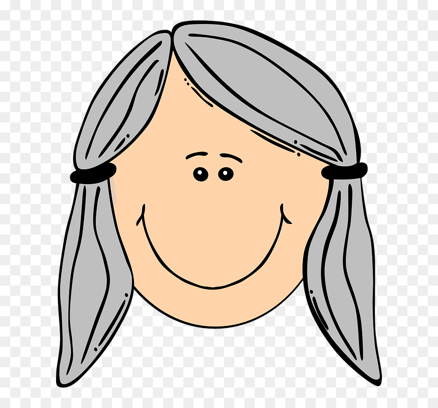 Cartoon Girl Face, HD Png Download - gray hair png