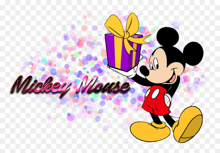 Mickey Mouse With Gift, HD Png Download - mickey mouse balloons png